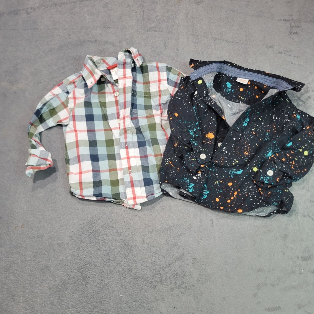 Gymboree Button Down Shirts Boys 18-24M Multi Plaid‎ Paint Splatter Lot 2 Casual